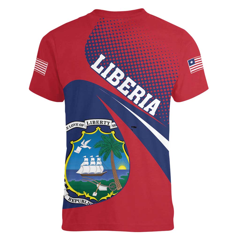 Liberia Coat Of Arms Women V-Neck T-Shirt Red Version - Wonder Print Shop