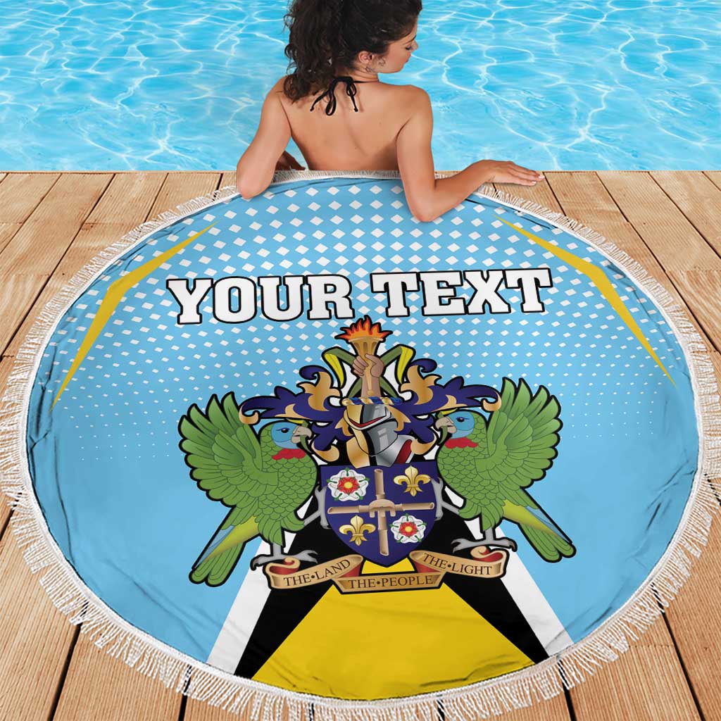 Personalized Saint Lucia Coat Of Arms Beach Blanket Sent Lisi Flag Style - Wonder Print Shop