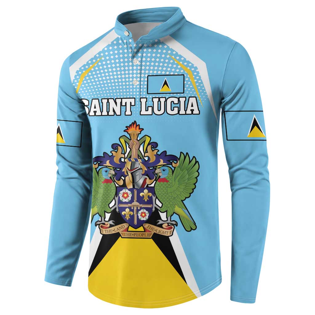 Personalized Saint Lucia Coat Of Arms Button Sweatshirt Sent Lisi Flag Style - Wonder Print Shop