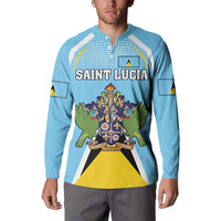 Personalized Saint Lucia Coat Of Arms Button Sweatshirt Sent Lisi Flag Style - Wonder Print Shop