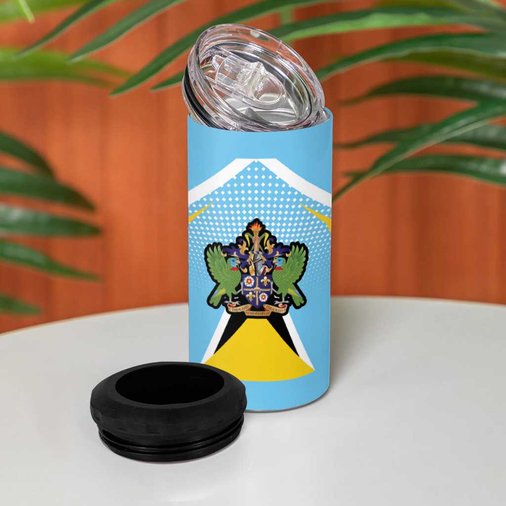 Personalized Saint Lucia Coat Of Arms 4 in 1 Can Cooler Tumbler Sent Lisi Flag Style - Wonder Print Shop
