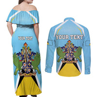 Personalized Saint Lucia Coat Of Arms Couples Matching Off Shoulder Maxi Dress and Long Sleeve Button Shirt Sent Lisi Flag Style - Wonder Print Shop