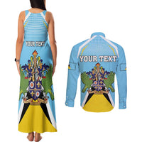 Personalized Saint Lucia Coat Of Arms Couples Matching Tank Maxi Dress and Long Sleeve Button Shirt Sent Lisi Flag Style - Wonder Print Shop