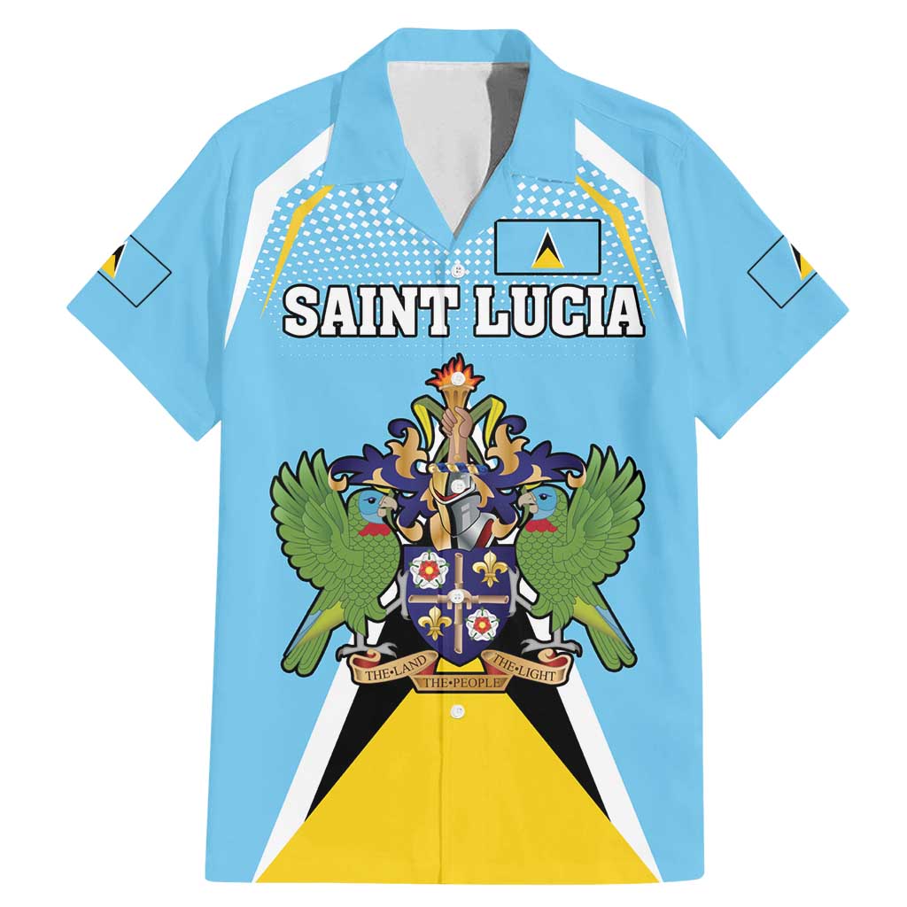 Personalized Saint Lucia Coat Of Arms Family Matching Mermaid Dress and Hawaiian Shirt Sent Lisi Flag Style - Wonder Print Shop