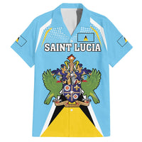 Personalized Saint Lucia Coat Of Arms Family Matching Off The Shoulder Long Sleeve Dress and Hawaiian Shirt Sent Lisi Flag Style - Wonder Print Shop