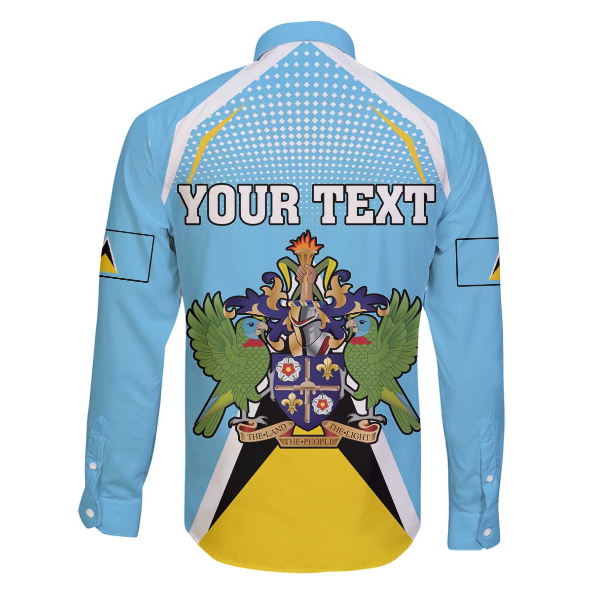 Personalized Saint Lucia Coat Of Arms Family Matching Off The Shoulder Long Sleeve Dress and Hawaiian Shirt Sent Lisi Flag Style - Wonder Print Shop