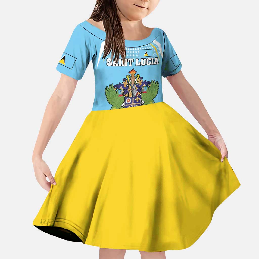 Personalized Saint Lucia Coat Of Arms Family Matching Off Shoulder Maxi Dress and Hawaiian Shirt Sent Lisi Flag Style - Wonder Print Shop