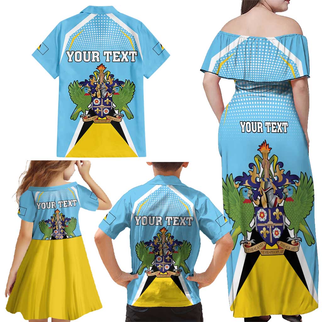 Personalized Saint Lucia Coat Of Arms Family Matching Off Shoulder Maxi Dress and Hawaiian Shirt Sent Lisi Flag Style - Wonder Print Shop