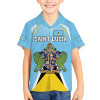 Personalized Saint Lucia Coat Of Arms Family Matching Short Sleeve Bodycon Dress and Hawaiian Shirt Sent Lisi Flag Style - Wonder Print Shop