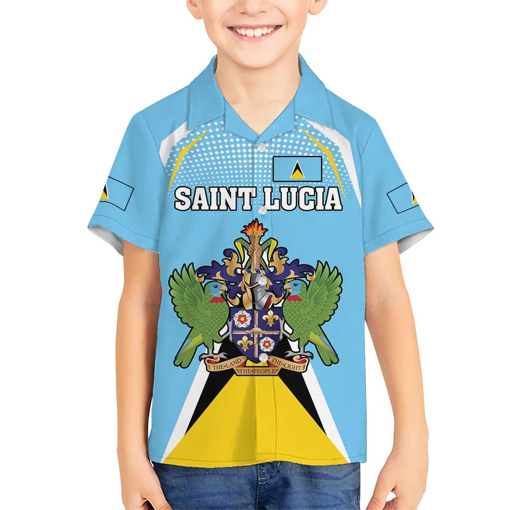 Personalized Saint Lucia Coat Of Arms Hawaiian Shirt Sent Lisi Flag Style - Wonder Print Shop