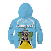 Personalized Saint Lucia Coat Of Arms Kid Hoodie Sent Lisi Flag Style - Wonder Print Shop