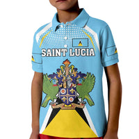 Personalized Saint Lucia Coat Of Arms Kid Polo Shirt Sent Lisi Flag Style - Wonder Print Shop
