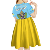 Personalized Saint Lucia Coat Of Arms Kid Short Sleeve Dress Sent Lisi Flag Style - Wonder Print Shop
