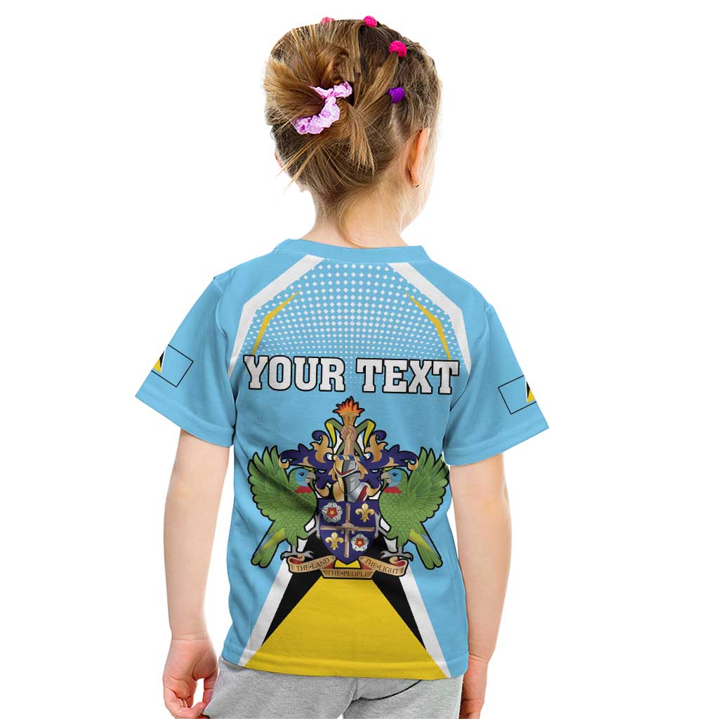 Personalized Saint Lucia Coat Of Arms Kid T Shirt Sent Lisi Flag Style - Wonder Print Shop