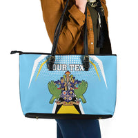 Personalized Saint Lucia Coat Of Arms Leather Tote Bag Sent Lisi Flag Style - Wonder Print Shop