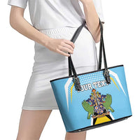 Personalized Saint Lucia Coat Of Arms Leather Tote Bag Sent Lisi Flag Style - Wonder Print Shop