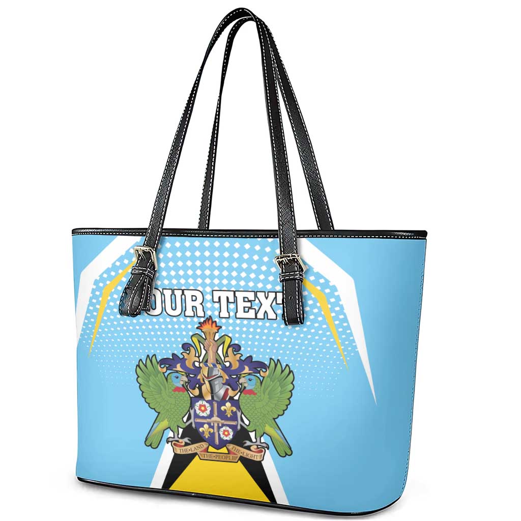 Personalized Saint Lucia Coat Of Arms Leather Tote Bag Sent Lisi Flag Style - Wonder Print Shop