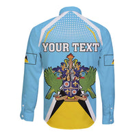 Personalized Saint Lucia Coat Of Arms Long Sleeve Button Shirt Sent Lisi Flag Style - Wonder Print Shop