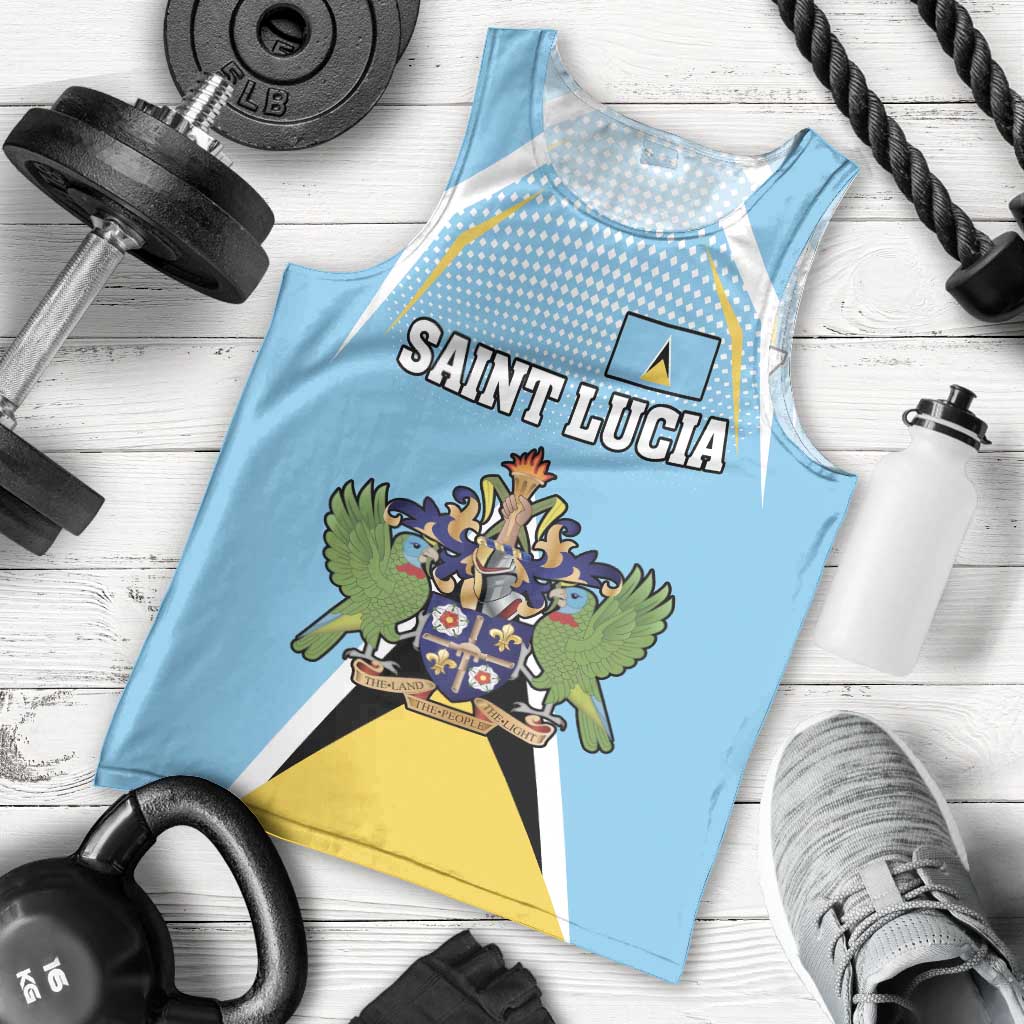 Personalized Saint Lucia Coat Of Arms Men Tank Top Sent Lisi Flag Style - Wonder Print Shop