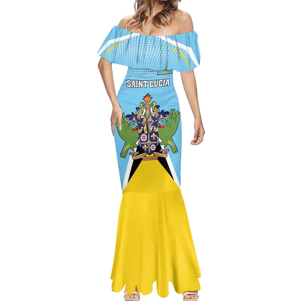 Personalized Saint Lucia Coat Of Arms Mermaid Dress Sent Lisi Flag Style - Wonder Print Shop