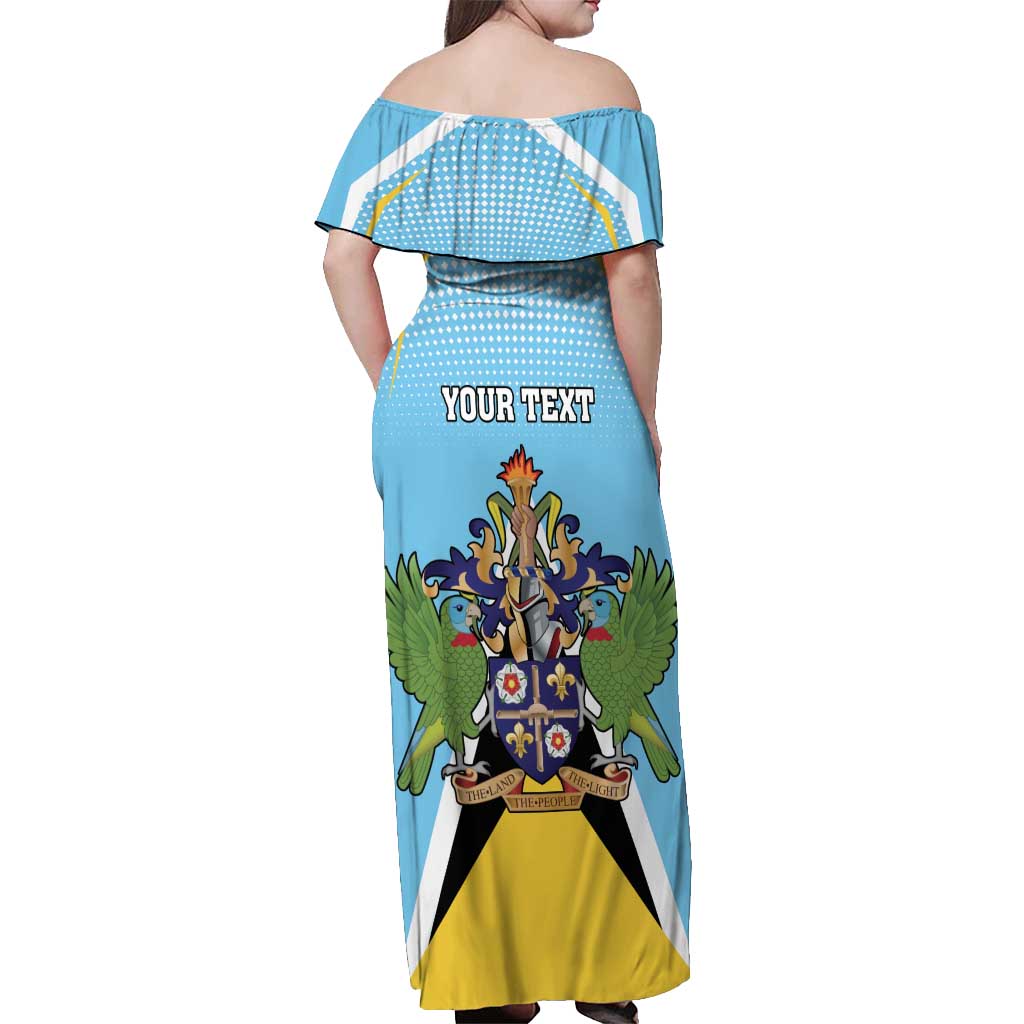 Personalized Saint Lucia Coat Of Arms Off Shoulder Maxi Dress Sent Lisi Flag Style - Wonder Print Shop