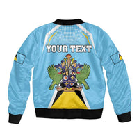 Personalized Saint Lucia Coat Of Arms Sleeve Zip Bomber Jacket Sent Lisi Flag Style - Wonder Print Shop