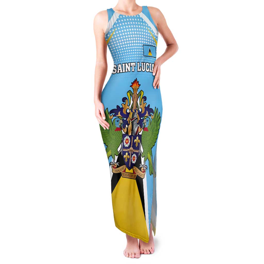 Personalized Saint Lucia Coat Of Arms Tank Maxi Dress Sent Lisi Flag Style - Wonder Print Shop