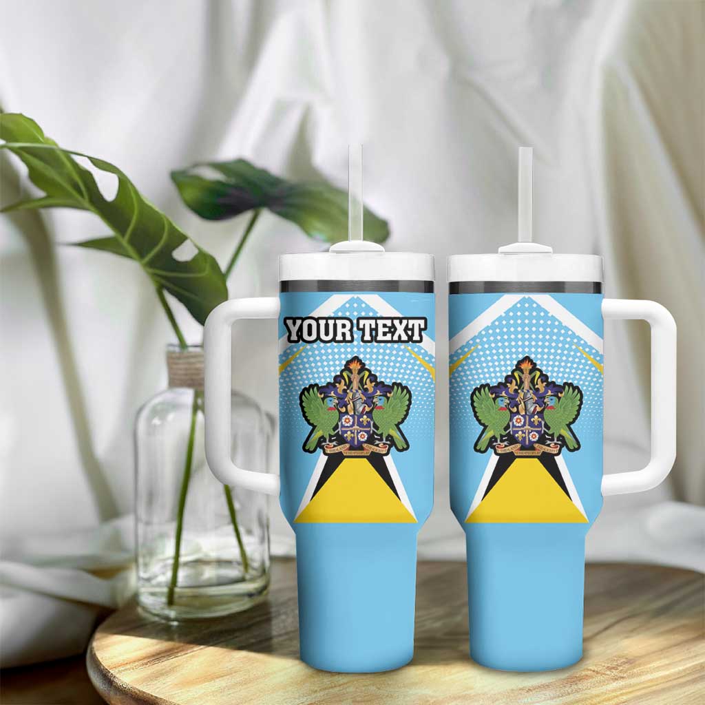 Personalized Saint Lucia Coat Of Arms Tumbler With Handle Sent Lisi Flag Style - Wonder Print Shop
