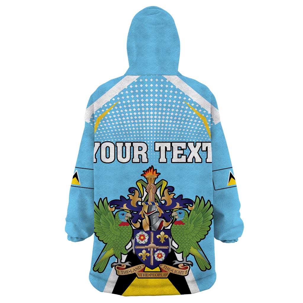 Personalized Saint Lucia Coat Of Arms Wearable Blanket Hoodie Sent Lisi Flag Style - Wonder Print Shop