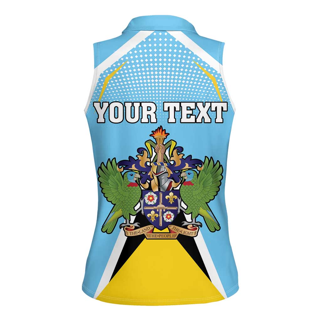 Personalized Saint Lucia Coat Of Arms Women Sleeveless Polo Shirt Sent Lisi Flag Style - Wonder Print Shop