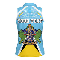 Personalized Saint Lucia Coat Of Arms Women Sleeveless Polo Shirt Sent Lisi Flag Style - Wonder Print Shop