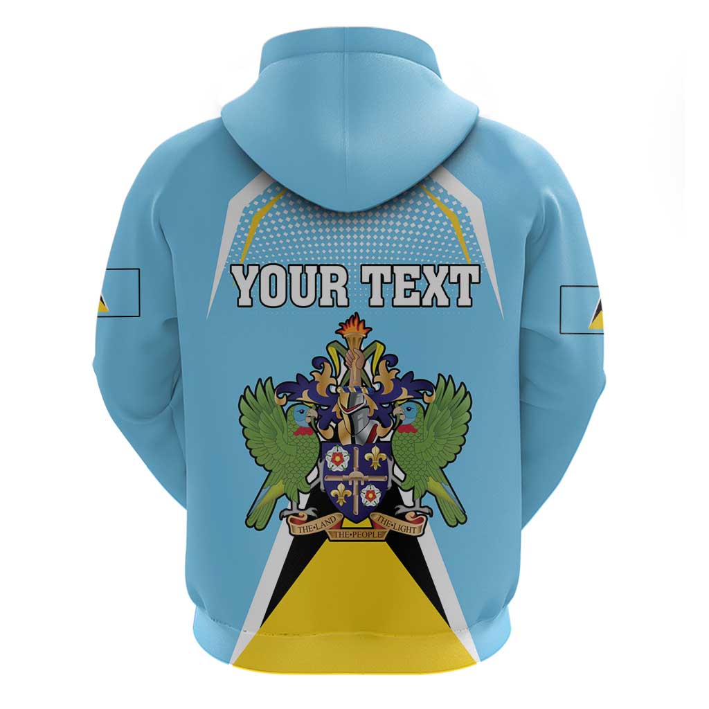 Personalized Saint Lucia Coat Of Arms Zip Hoodie Sent Lisi Flag Style - Wonder Print Shop