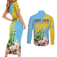 Saint Lucia Rosa Rubiginosa Couples Matching Short Sleeve Bodycon Dress and Long Sleeve Button Shirt With Sent Lisi Parrot - Wonder Print Shop