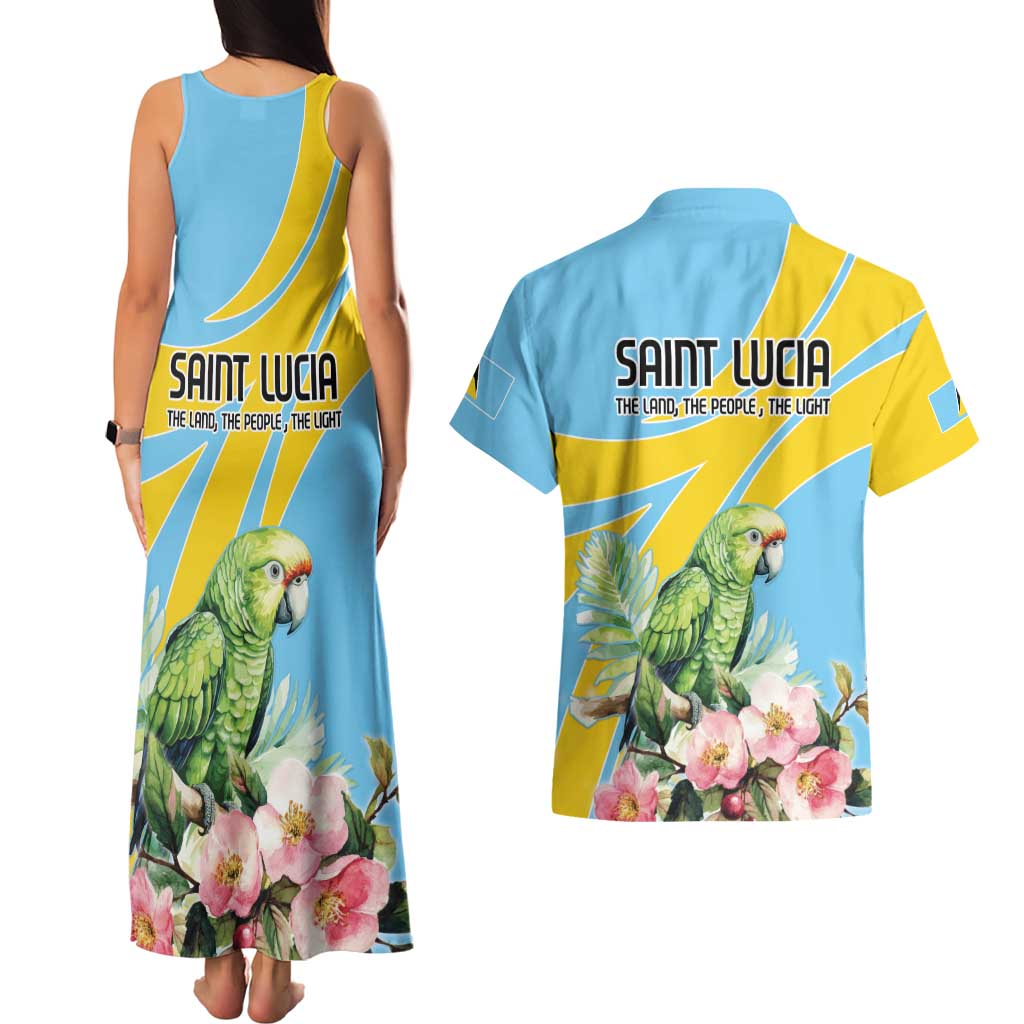 Saint Lucia Rosa Rubiginosa Couples Matching Tank Maxi Dress and Hawaiian Shirt With Sent Lisi Parrot - Wonder Print Shop