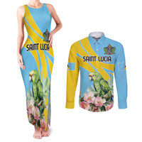 Saint Lucia Rosa Rubiginosa Couples Matching Tank Maxi Dress and Long Sleeve Button Shirt With Sent Lisi Parrot - Wonder Print Shop