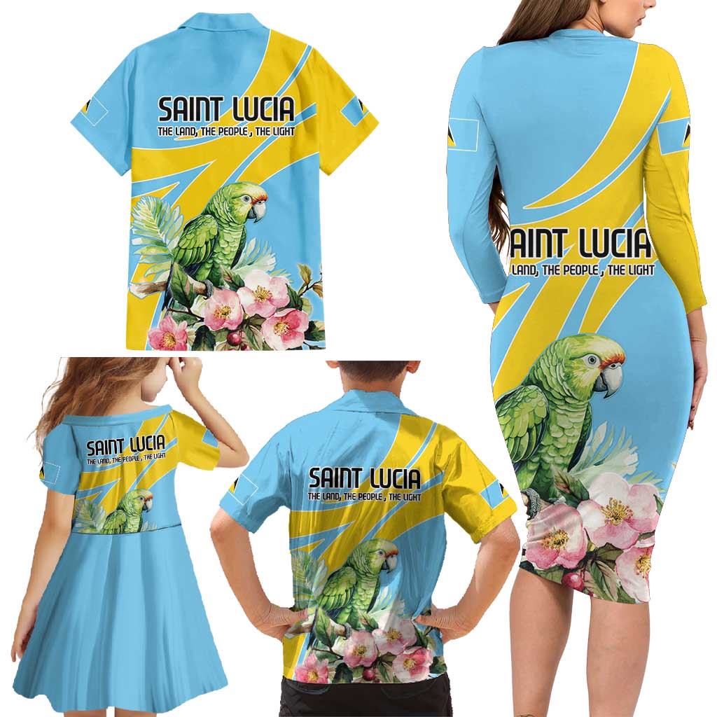 Saint Lucia Rosa Rubiginosa Family Matching Long Sleeve Bodycon Dress and Hawaiian Shirt With Sent Lisi Parrot - Wonder Print Shop