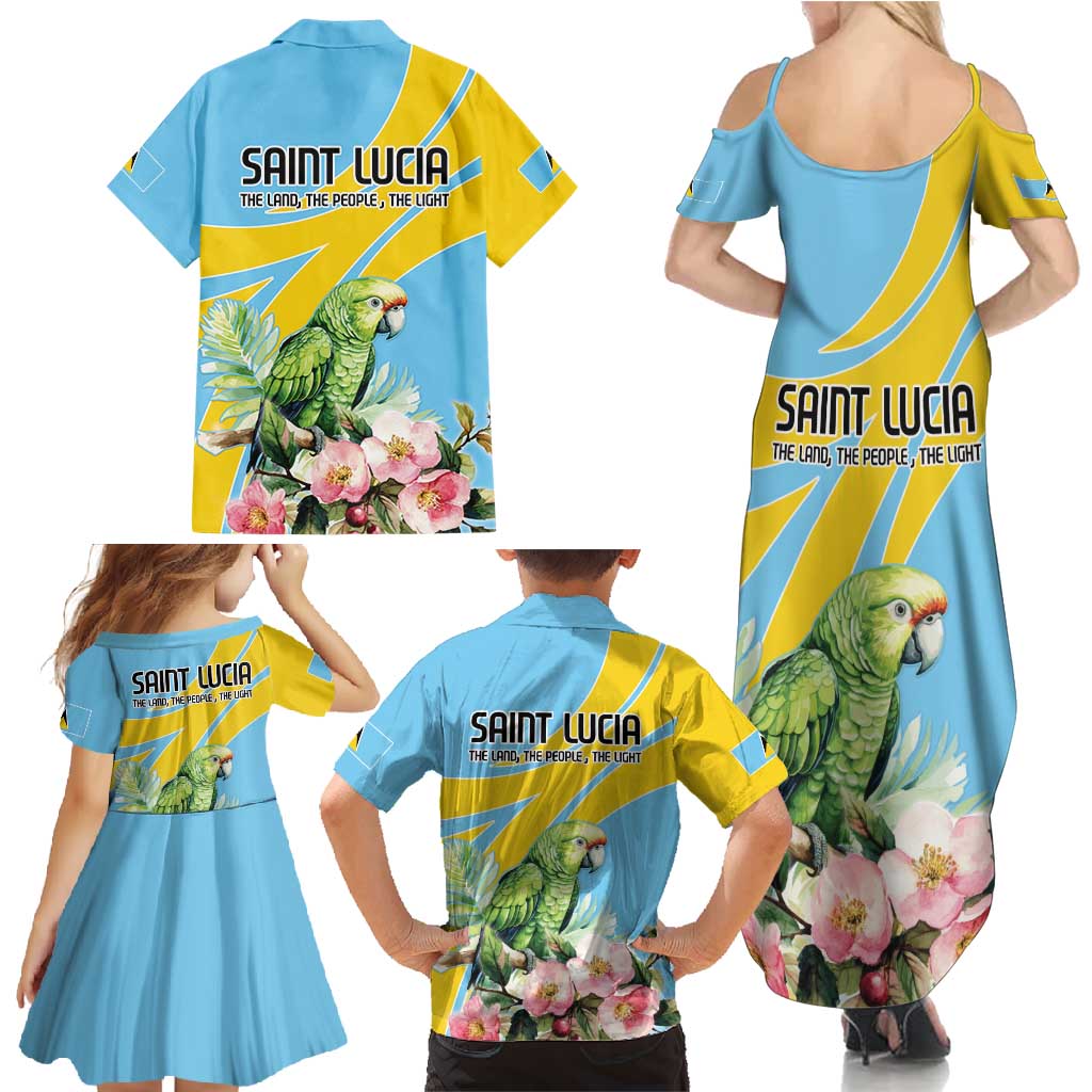 Saint Lucia Rosa Rubiginosa Family Matching Summer Maxi Dress and Hawaiian Shirt With Sent Lisi Parrot - Wonder Print Shop