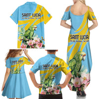Saint Lucia Rosa Rubiginosa Family Matching Summer Maxi Dress and Hawaiian Shirt With Sent Lisi Parrot - Wonder Print Shop