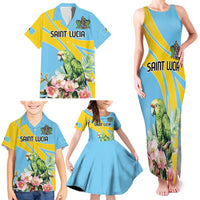 Saint Lucia Rosa Rubiginosa Family Matching Tank Maxi Dress and Hawaiian Shirt With Sent Lisi Parrot - Wonder Print Shop