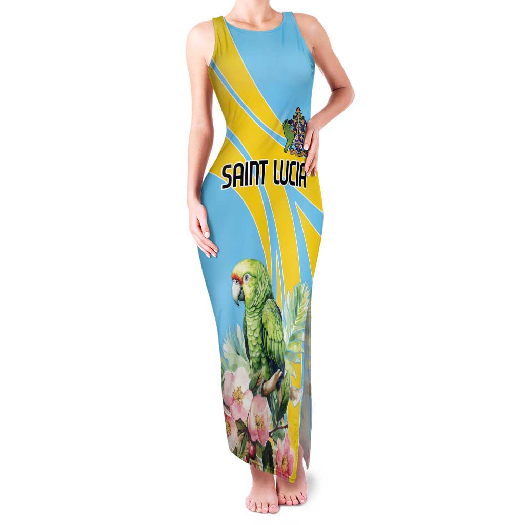 Saint Lucia Rosa Rubiginosa Family Matching Tank Maxi Dress and Hawaiian Shirt With Sent Lisi Parrot - Wonder Print Shop