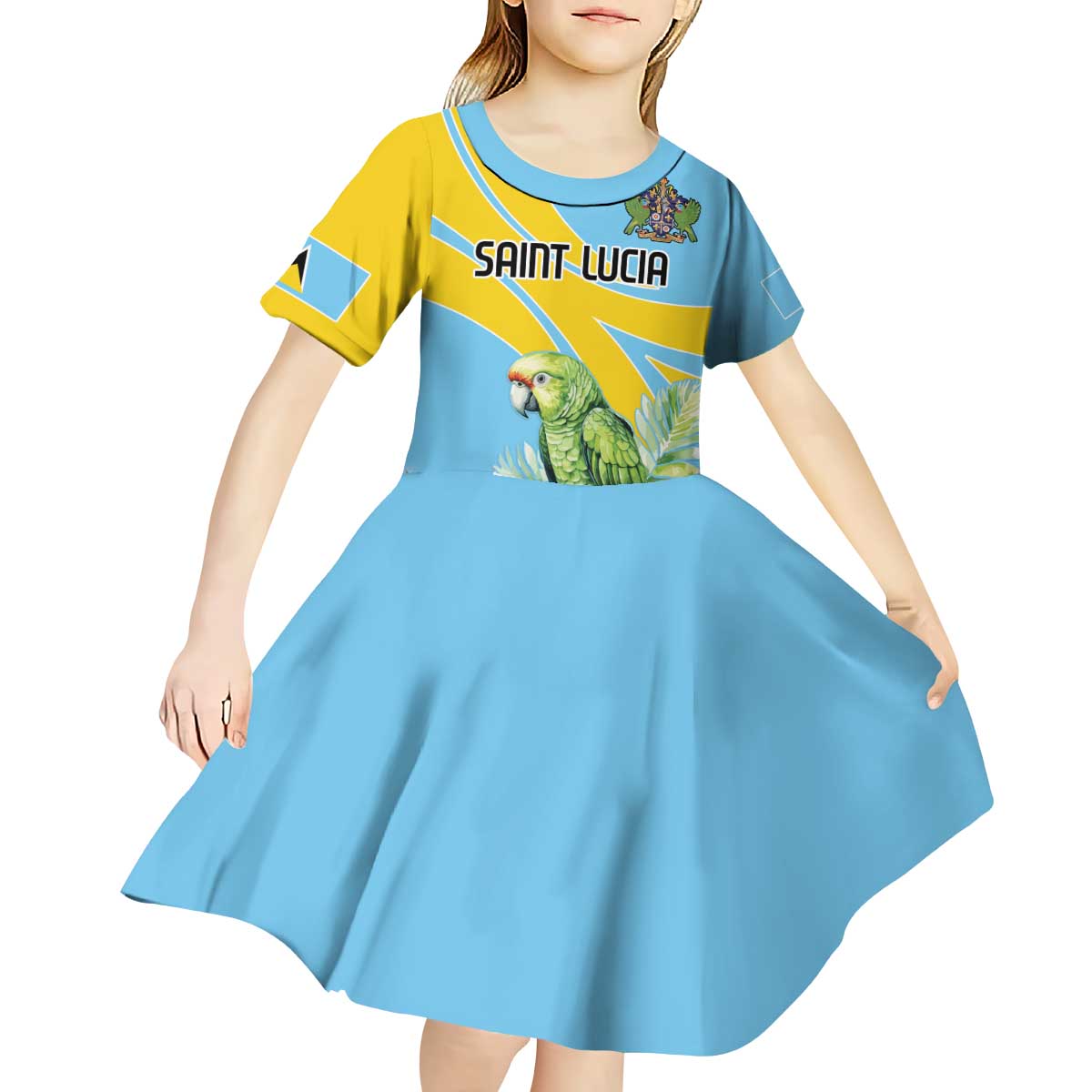Saint Lucia Rosa Rubiginosa Kid Short Sleeve Dress With Sent Lisi Parrot - Wonder Print Shop