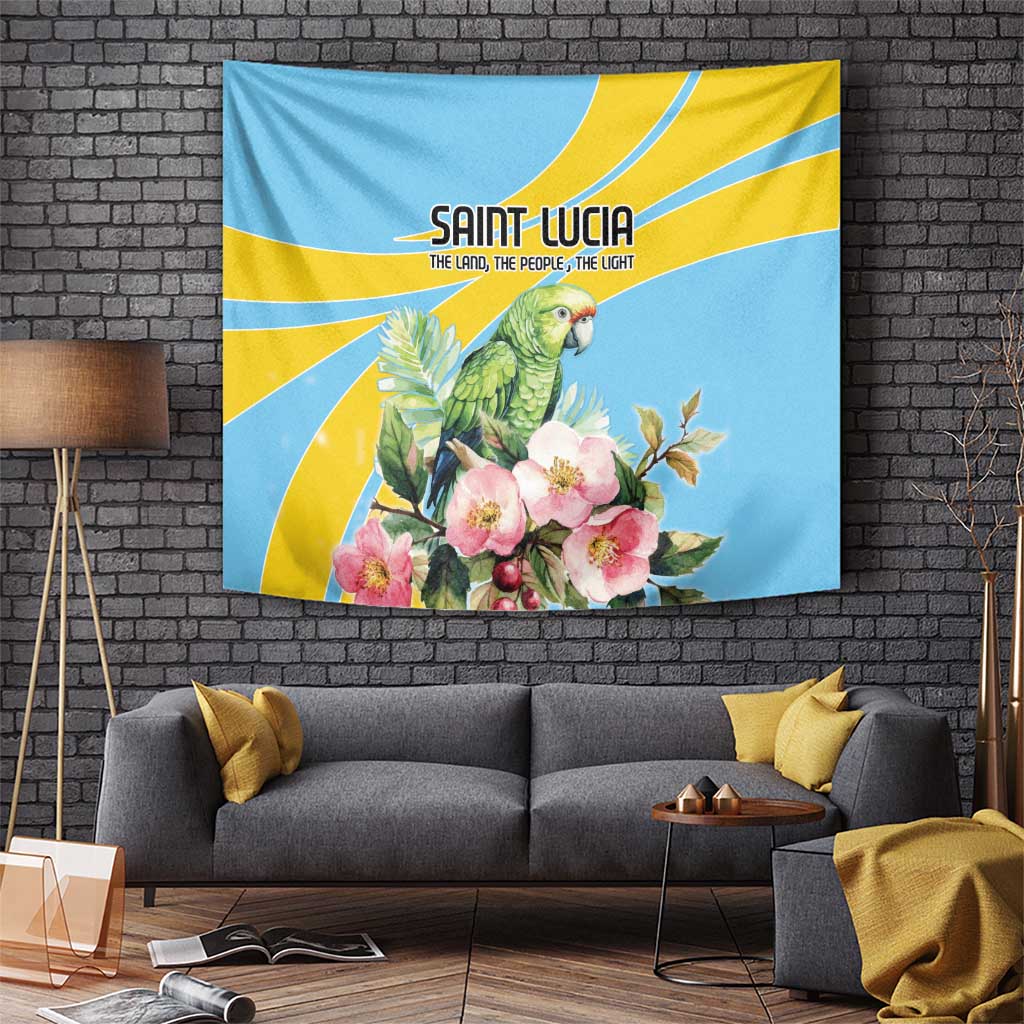 Saint Lucia Rosa Rubiginosa Tapestry With Sent Lisi Parrot - Wonder Print Shop