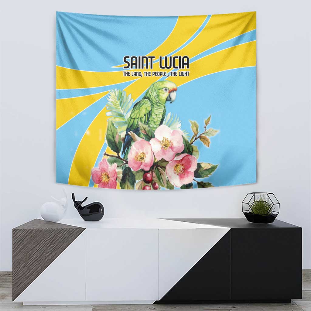 Saint Lucia Rosa Rubiginosa Tapestry With Sent Lisi Parrot - Wonder Print Shop