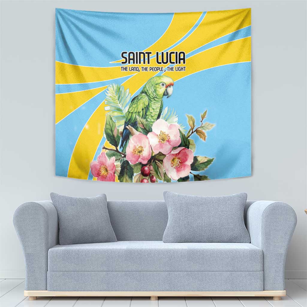 Saint Lucia Rosa Rubiginosa Tapestry With Sent Lisi Parrot - Wonder Print Shop