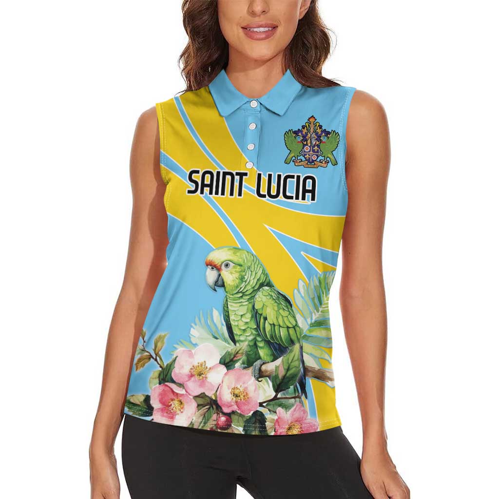 Saint Lucia Rosa Rubiginosa Women Sleeveless Polo Shirt With Sent Lisi Parrot - Wonder Print Shop