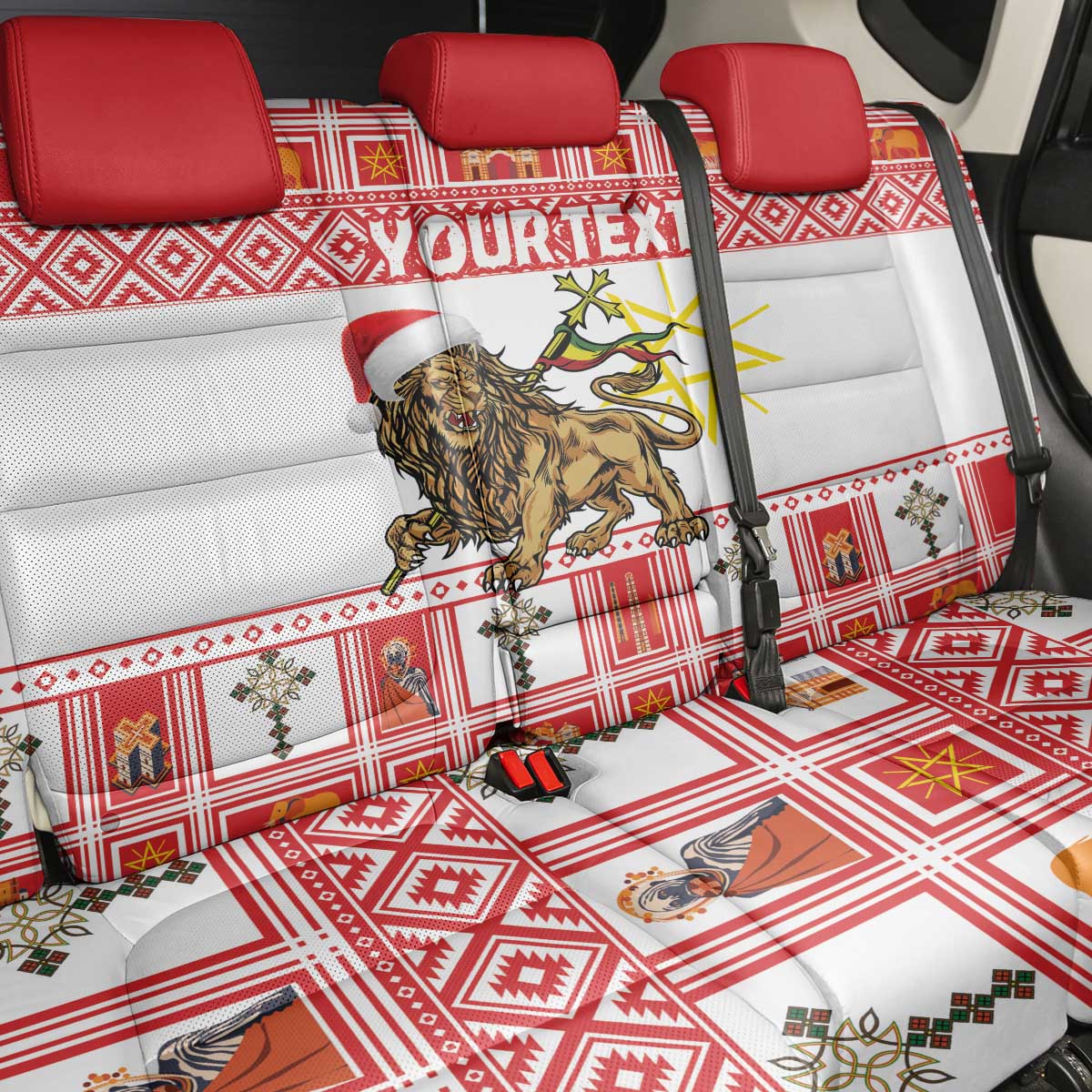 Personalized Ethiopia Christmas Back Car Seat Cover Lion of Judah - Melikam Gena! - Wonder Print Shop