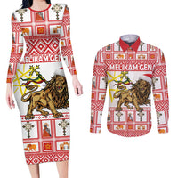 Personalized Ethiopia Christmas Couples Matching Long Sleeve Bodycon Dress and Long Sleeve Button Shirt Lion of Judah - Melikam Gena! - Wonder Print Shop