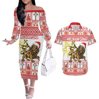 Personalized Ethiopia Christmas Couples Matching Off The Shoulder Long Sleeve Dress and Hawaiian Shirt Lion of Judah - Melikam Gena! - Wonder Print Shop