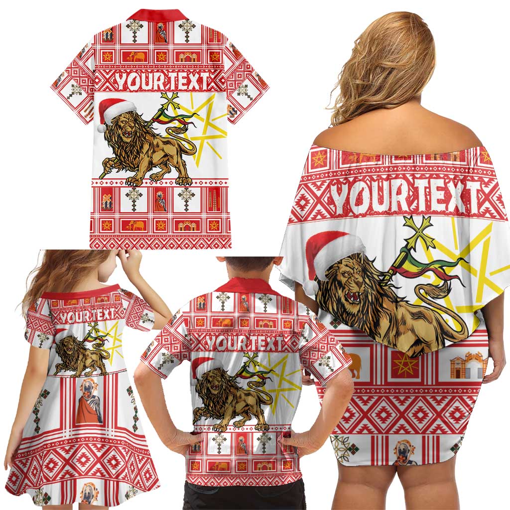 Personalized Ethiopia Christmas Family Matching Off Shoulder Short Dress and Hawaiian Shirt Lion of Judah - Melikam Gena! - Wonder Print Shop