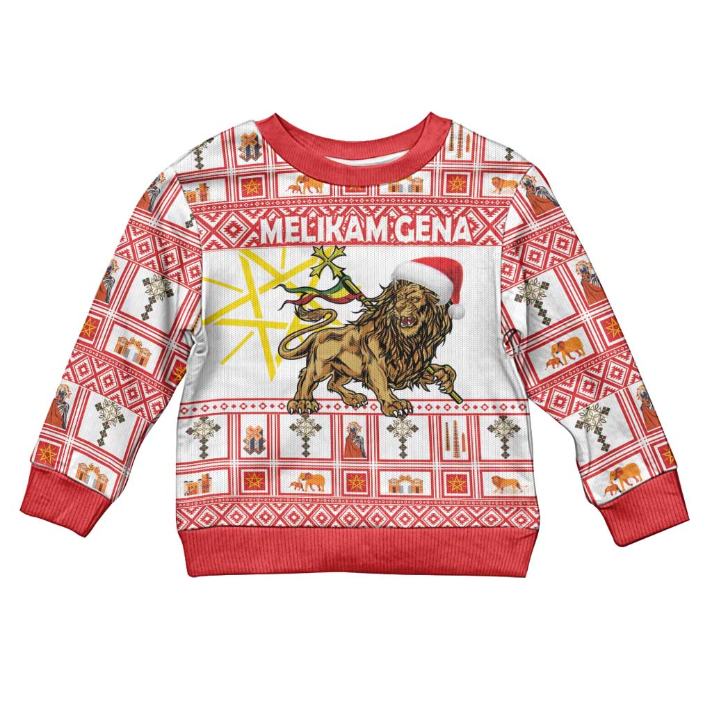 Personalized Ethiopia Christmas Kid Ugly Christmas Sweater Lion of Judah - Melikam Gena! - Wonder Print Shop